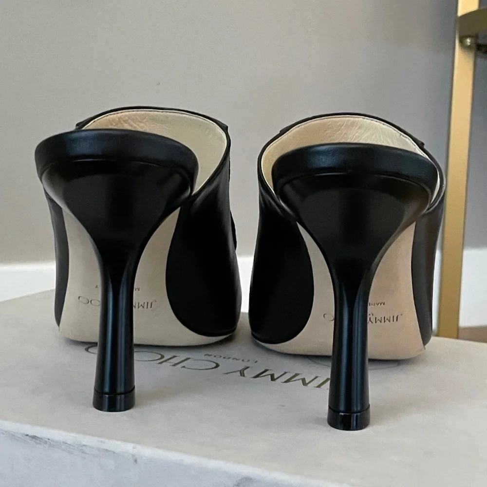 Jimmy Choo Marcel 85mm Snake Effect Leather Square-Toe Mules (Black Tan) - Picture 11 of 15